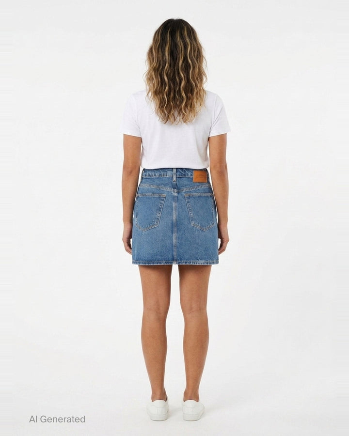 Rigid Denim Lace Mini Skirt | Ganni | Club21 - back