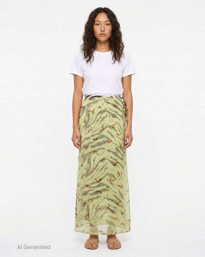 Shibori Organza Printed Skirt | Ganni | Club21 - front