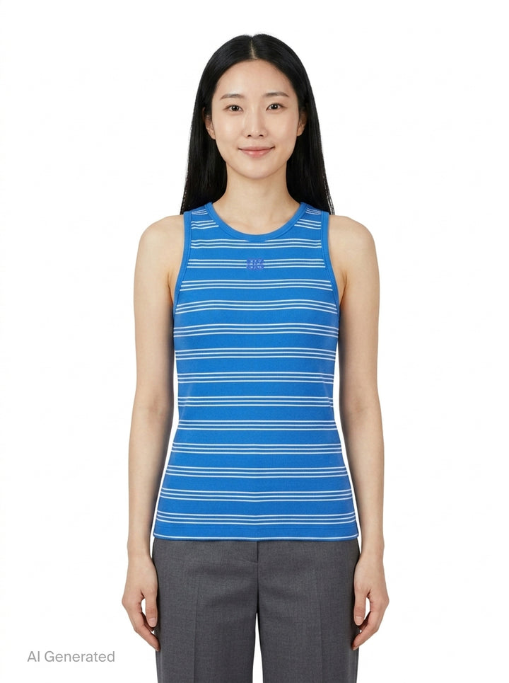 Soft Cotton Rib Stripe Tank | Ganni | Club21 - front