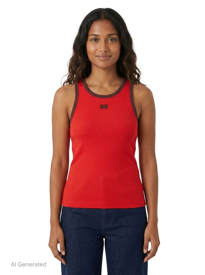 Soft Cotton Rib Tank Top | Ganni | Club21 - front