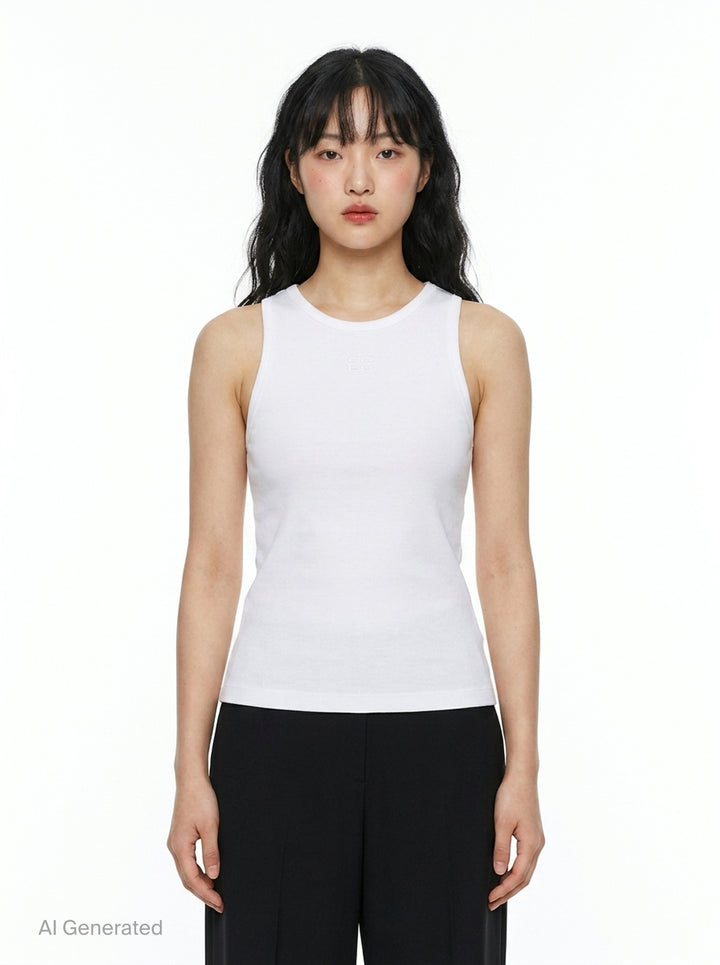 Soft Cotton Rib Tank Top | Ganni | Club21 - front