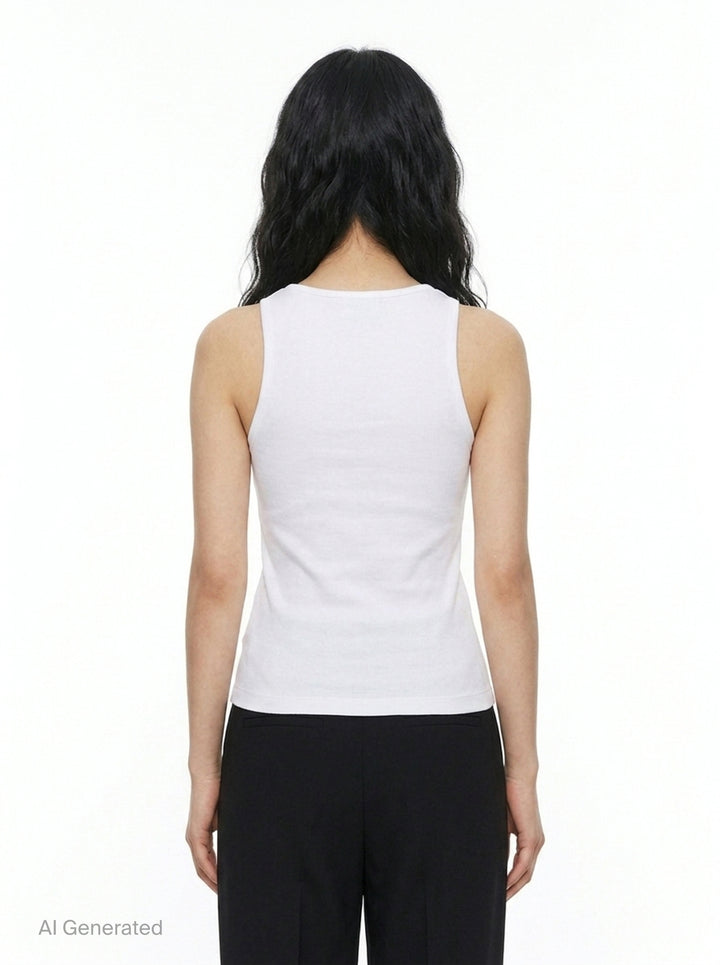 Soft Cotton Rib Tank Top | Ganni | Club21 - back