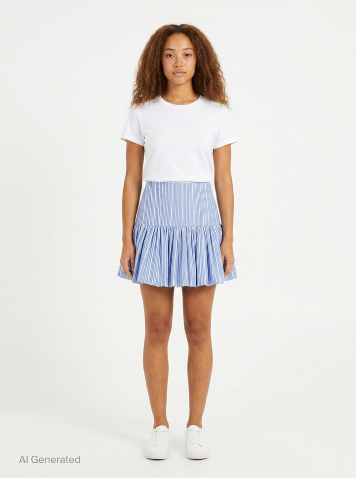 Stripe Cotton Mini Skirt | Ganni | Club21 - front