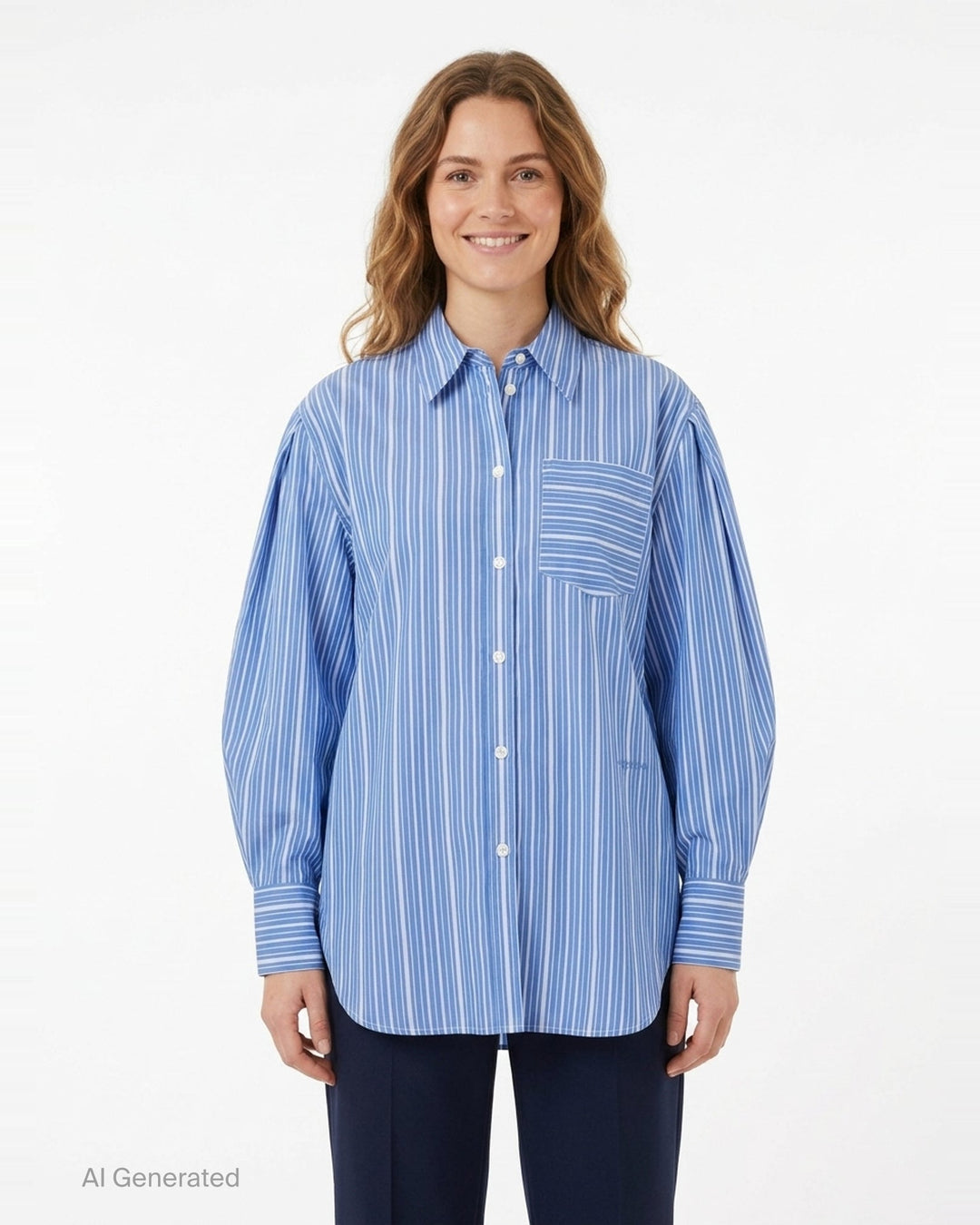 Stripe Cotton Pleated Sleeve Shirt | Ganni | Club21 - front