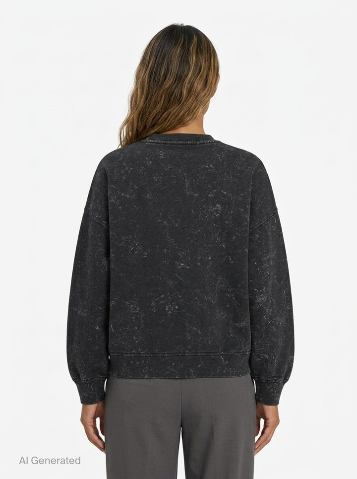 Ganni Teddy Forest Crewneck Sweatshirt in acid-washed black with dripping orange Ganni lettering and teddy bear mascot graphic on the front - back