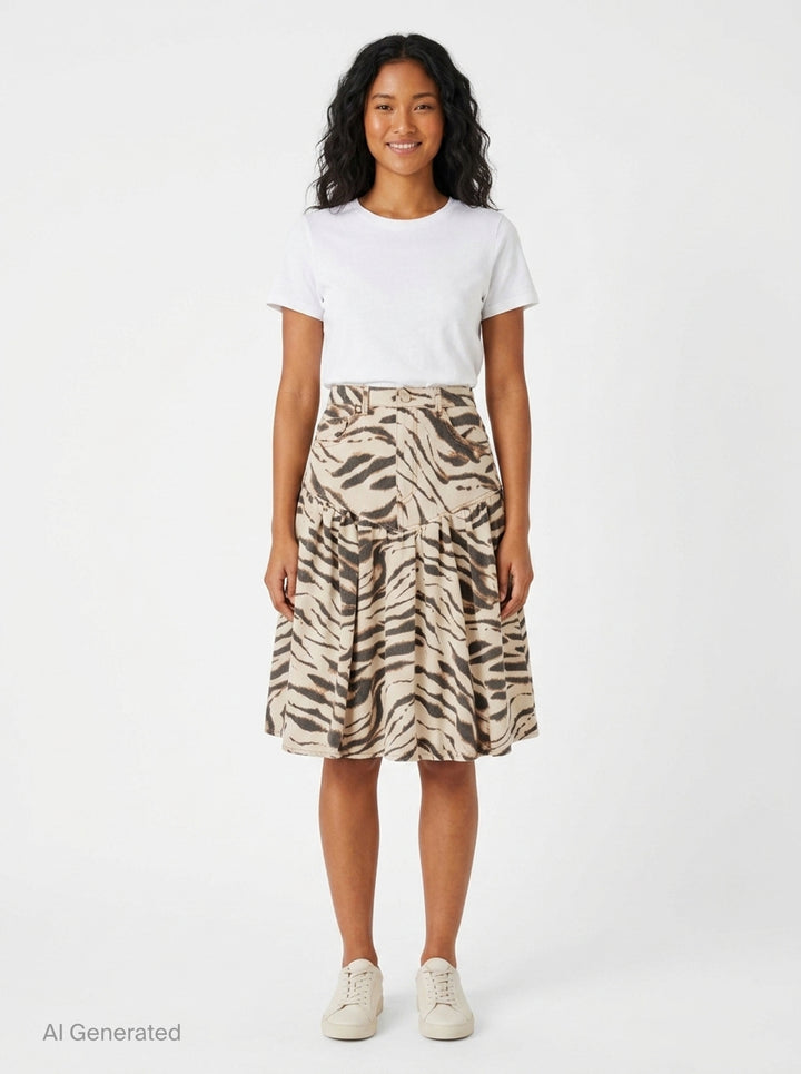 Tiger Print Denim Midi Skirt | Ganni | Club21 - front