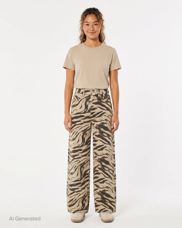 Tiger Print Wide Leg Jeans | Ganni | Club21 - front