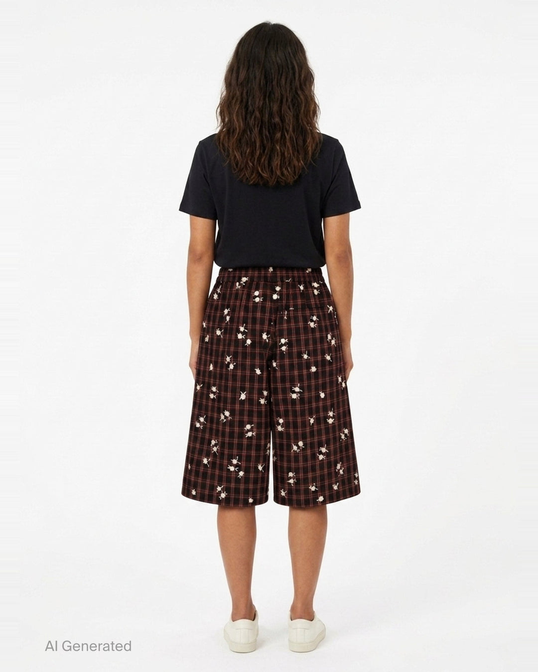 Yarn Dyed Check Flower Shorts | Ganni | Club21 - back