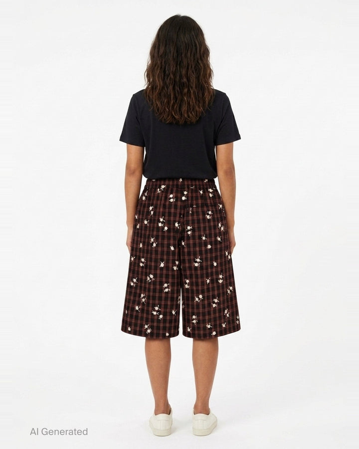 Yarn Dyed Check Flower Shorts | Ganni | Club21 - back