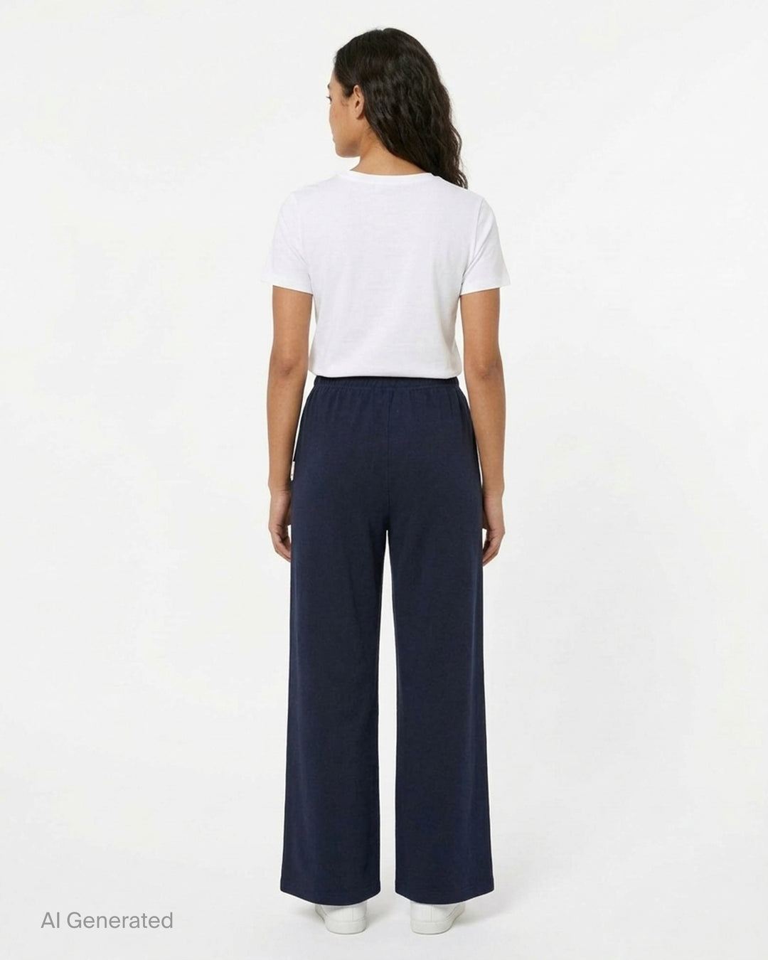 Glowny Button Fly Wide Leg Pants in black, featuring an elasticated waistband, three-button fly placket, wide-leg silhouette, and woven brand label tab at the hip - back