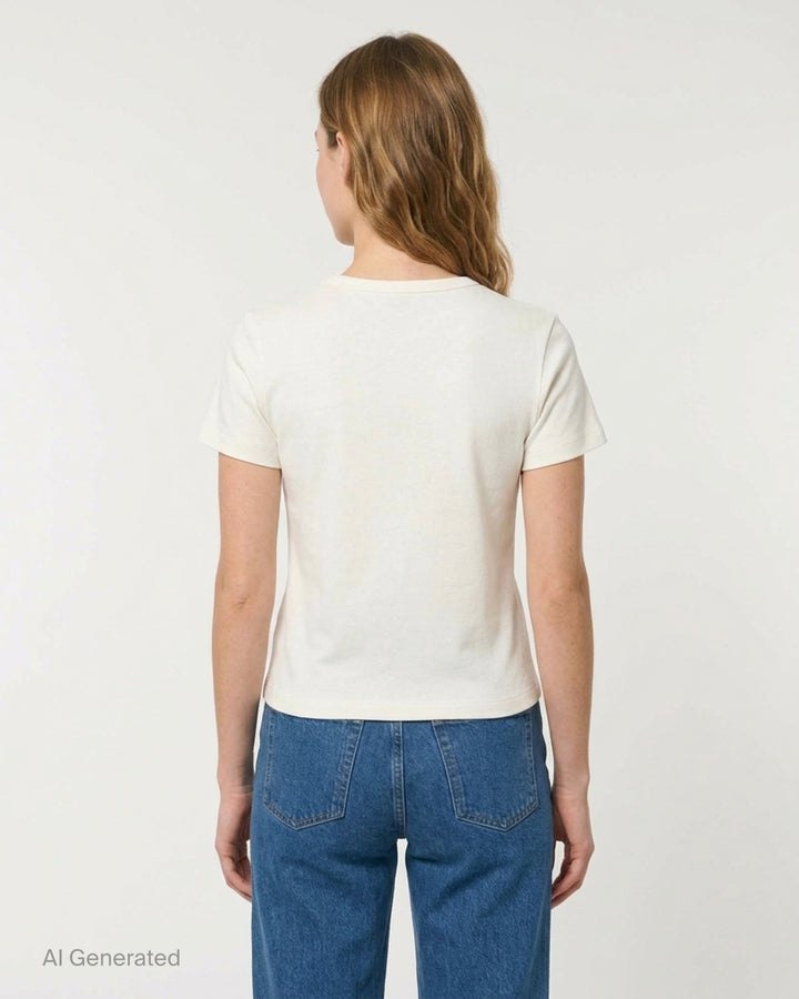Glowny Classic Baby Tee in black — slim-fit cropped silhouette with a ribbed crew neck, short sleeves, and a woven Glowny label at the hem - back