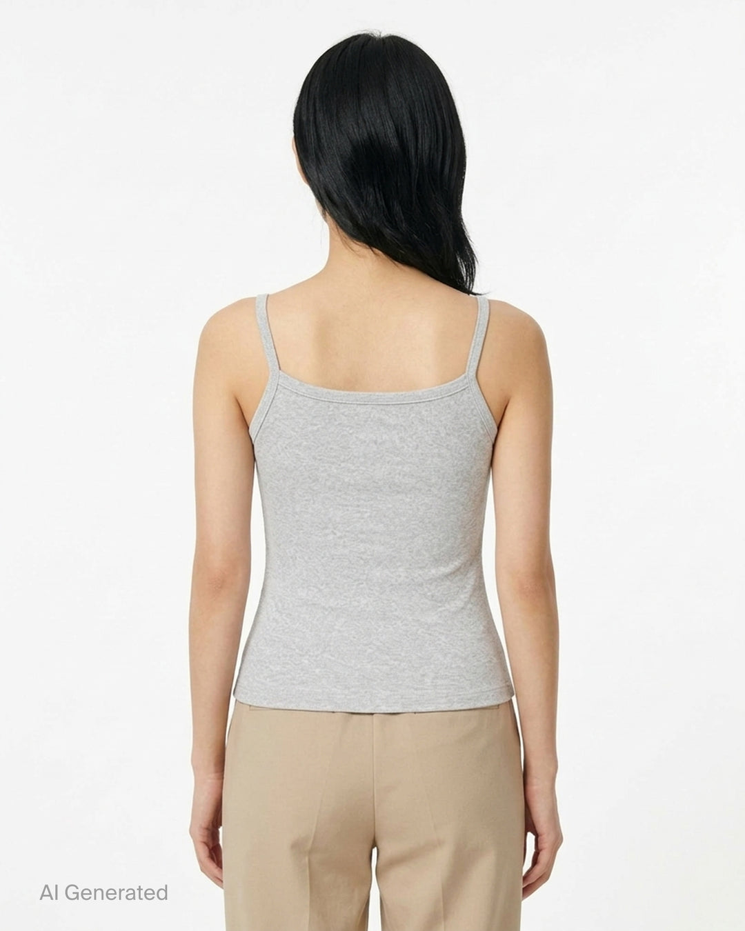 Glowny Classic Camisole in black — fine ribbed fabric, square neckline, thin straps, and woven brand label at the hem, shown on a flat lay against a white background - back