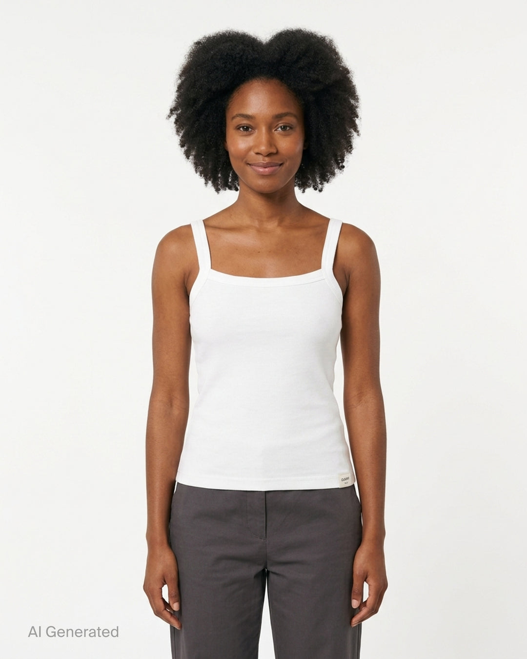 Glowny Classic Tank Top in black, featuring a square neckline, thin straight straps, fitted silhouette, and a woven Glowny label at the hem, photographed flat on a white background - front