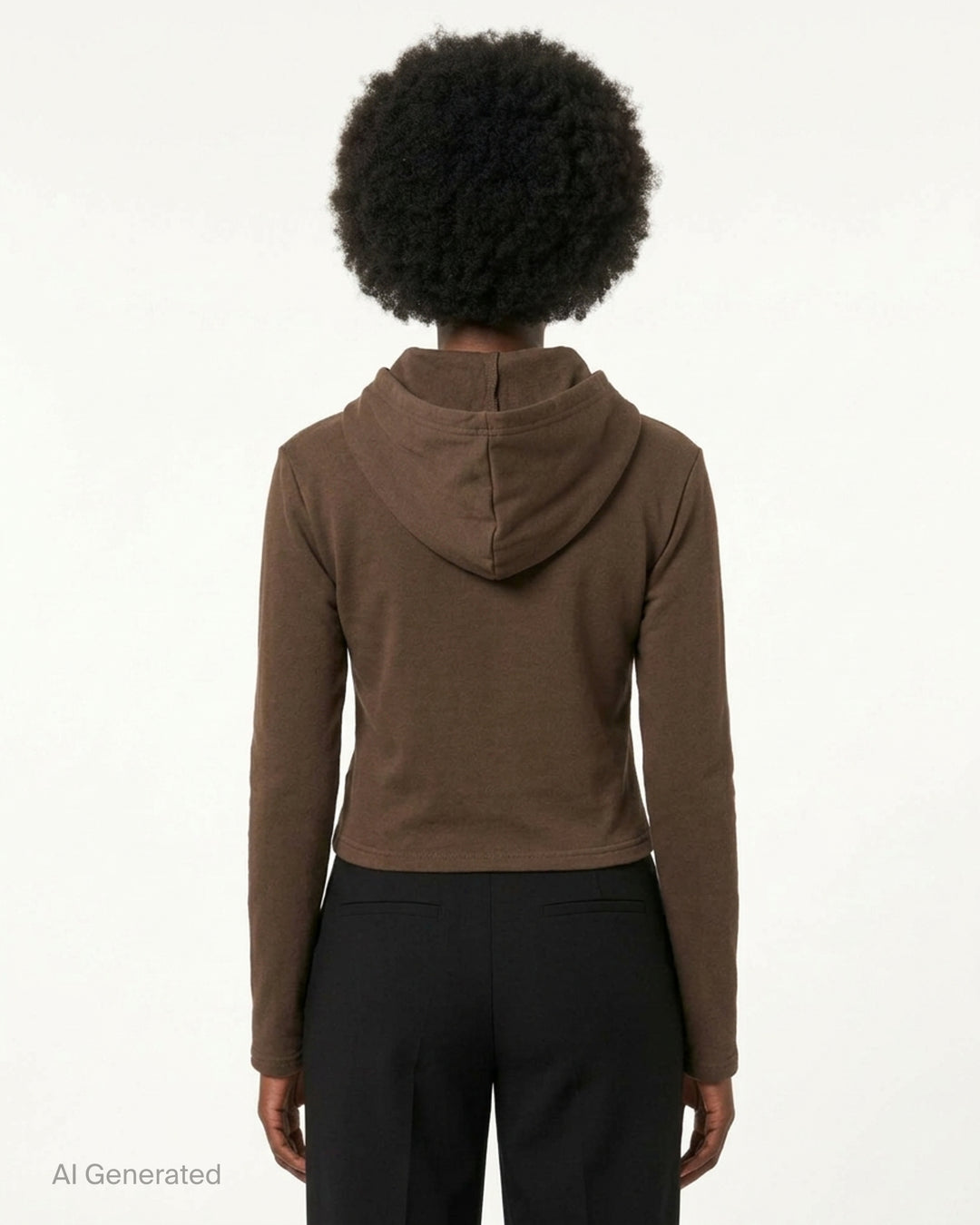 Glowny Comfort Cropped Hoodie in chocolate brown, featuring a fitted silhouette, draped hood, kangaroo pocket with woven brand patch, and long slim sleeves - back