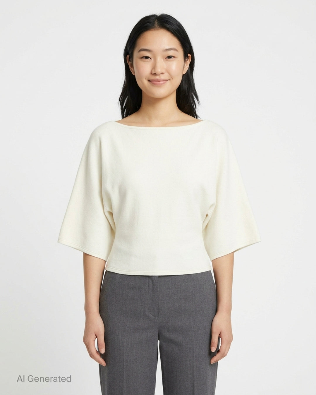 Glowny Melt Sleeve Blouse in black, featuring a wide bateau neckline and dramatic fluted three-quarter sleeves with a cropped silhouette - front