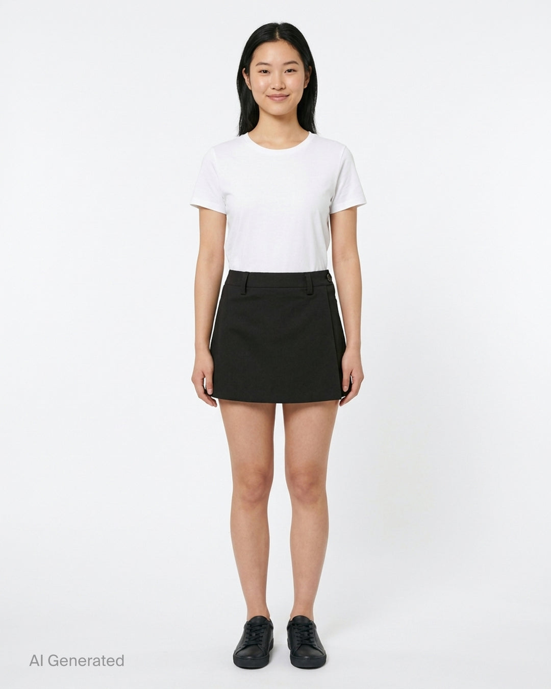 Glowny Polly Wrap Skorts in black, featuring a wrap-front A-line mini silhouette with structured waistband, belt loops, and button fastening - front
