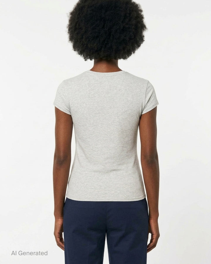 Glowny Slim Short Sleeve Tee in light grey marl, featuring a crew neckline, cap sleeves, and a fitted silhouette with a woven brand label at the hem - back
