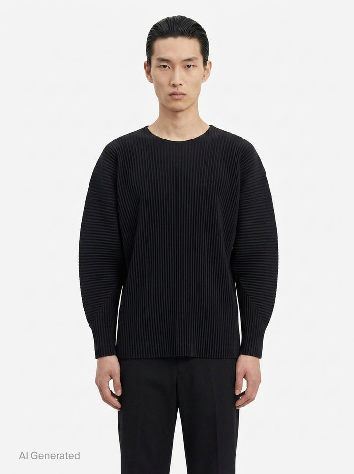 Black Pleated Crewneck Top | Homme Plissé Issey Miyake | Club21 - front