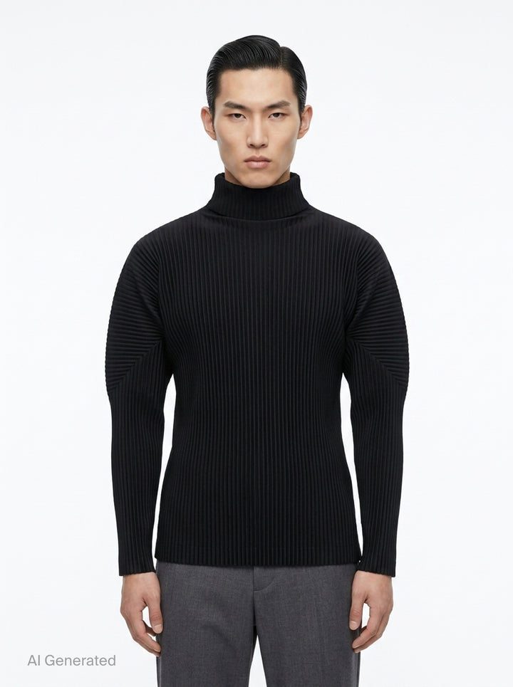 Black Pleated Turtleneck Top | Homme Plissé Issey Miyake | Club21 - front