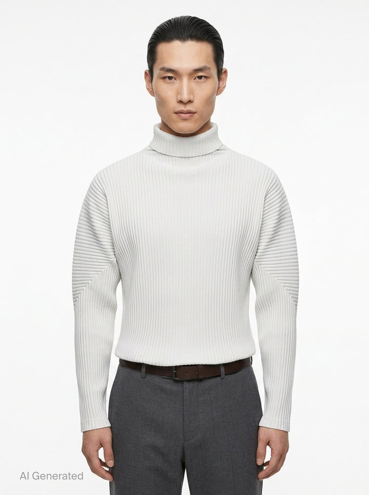 Black Pleated Turtleneck Top | Homme Plissé Issey Miyake | Club21 - front