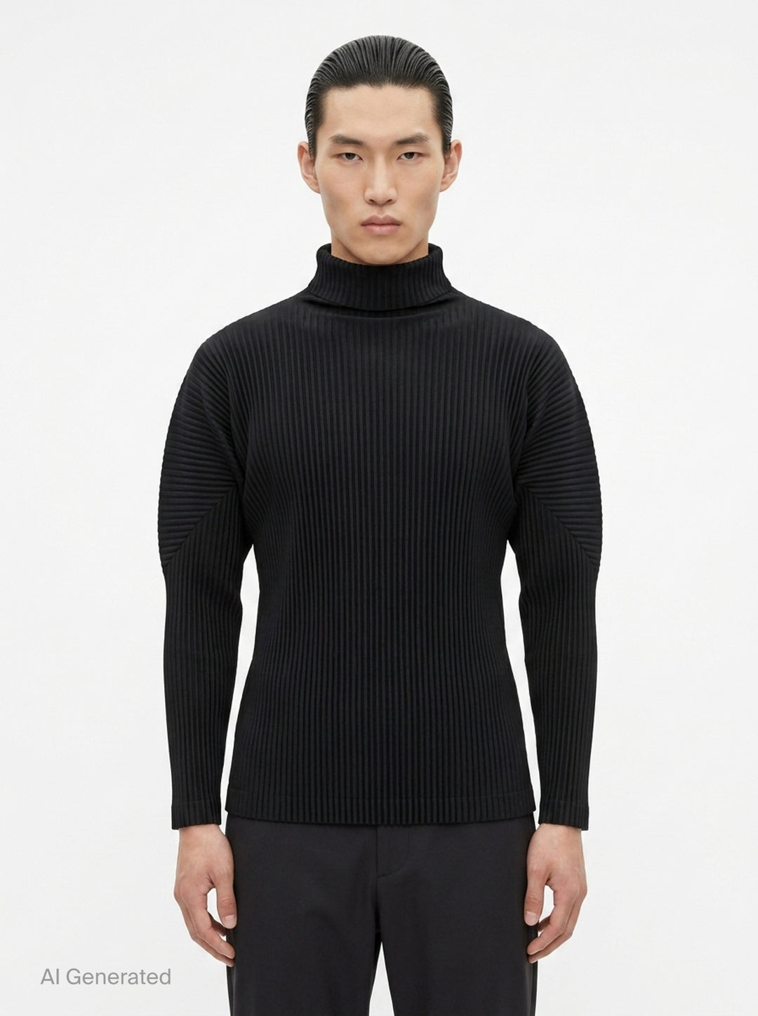 Black Pleated Turtleneck Top | Homme Plissé Issey Miyake | Club21 - front