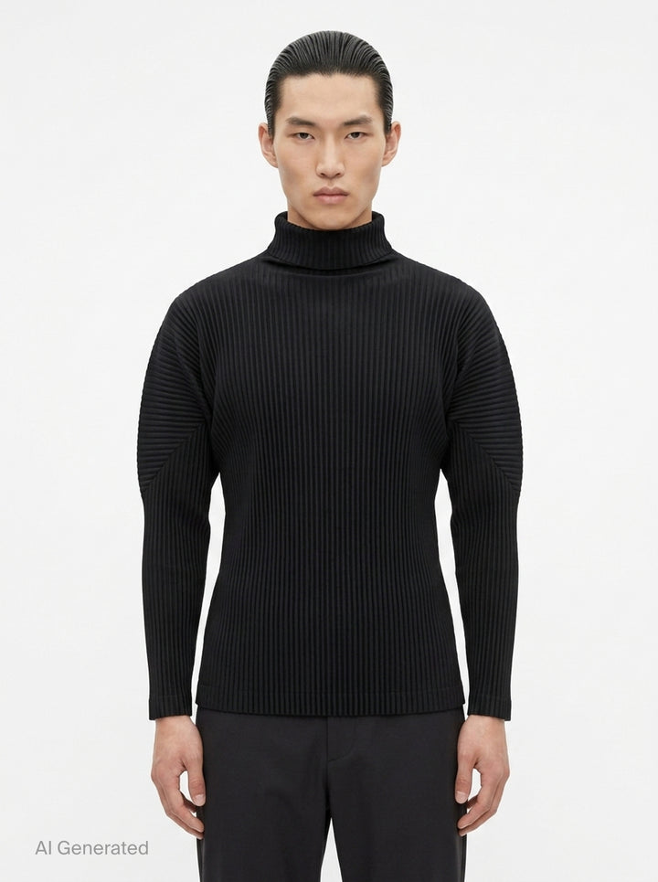 Black Pleated Turtleneck Top | Homme Plissé Issey Miyake | Club21 - front