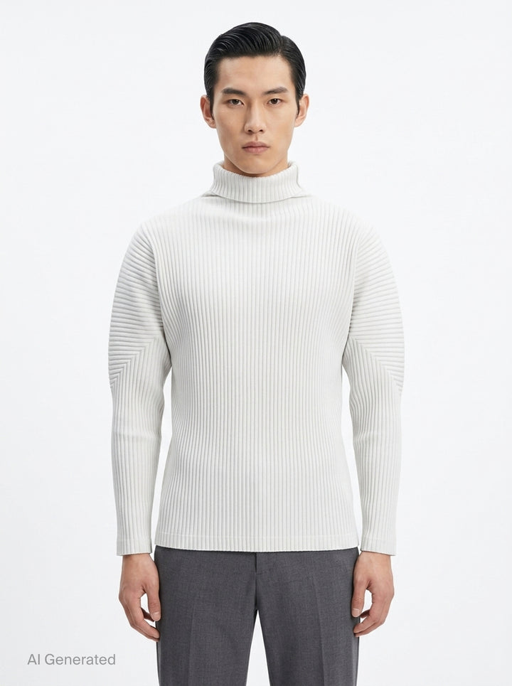 Black Pleated Turtleneck Top | Homme Plissé Issey Miyake | Club21 - front