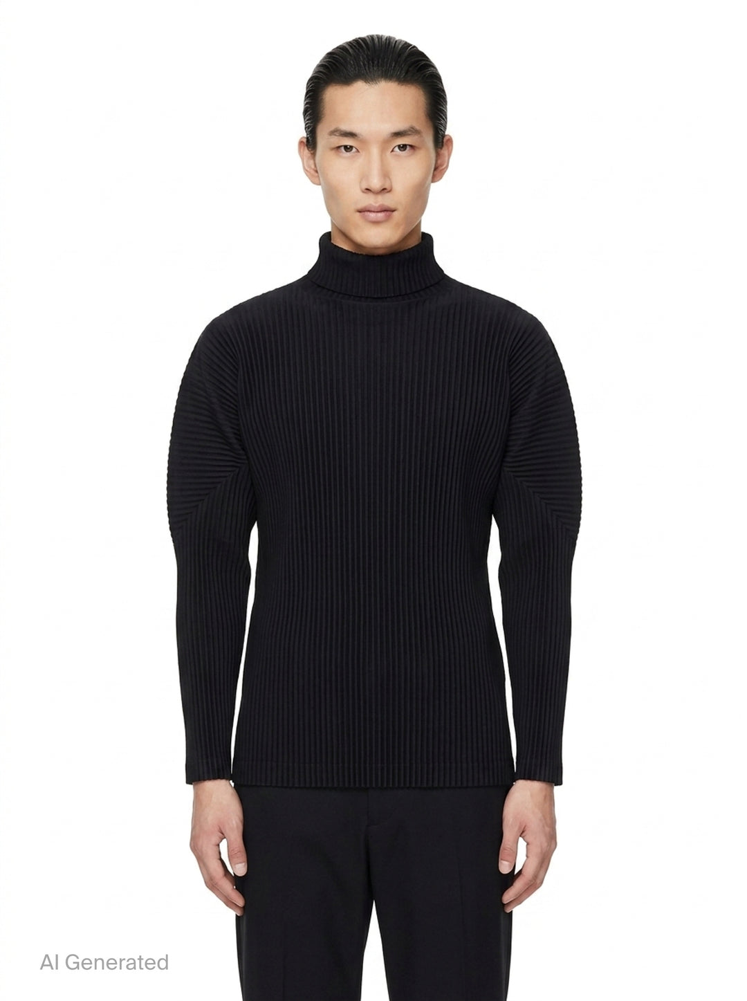 Black Pleated Turtleneck Top | Homme Plissé Issey Miyake | Club21 - front