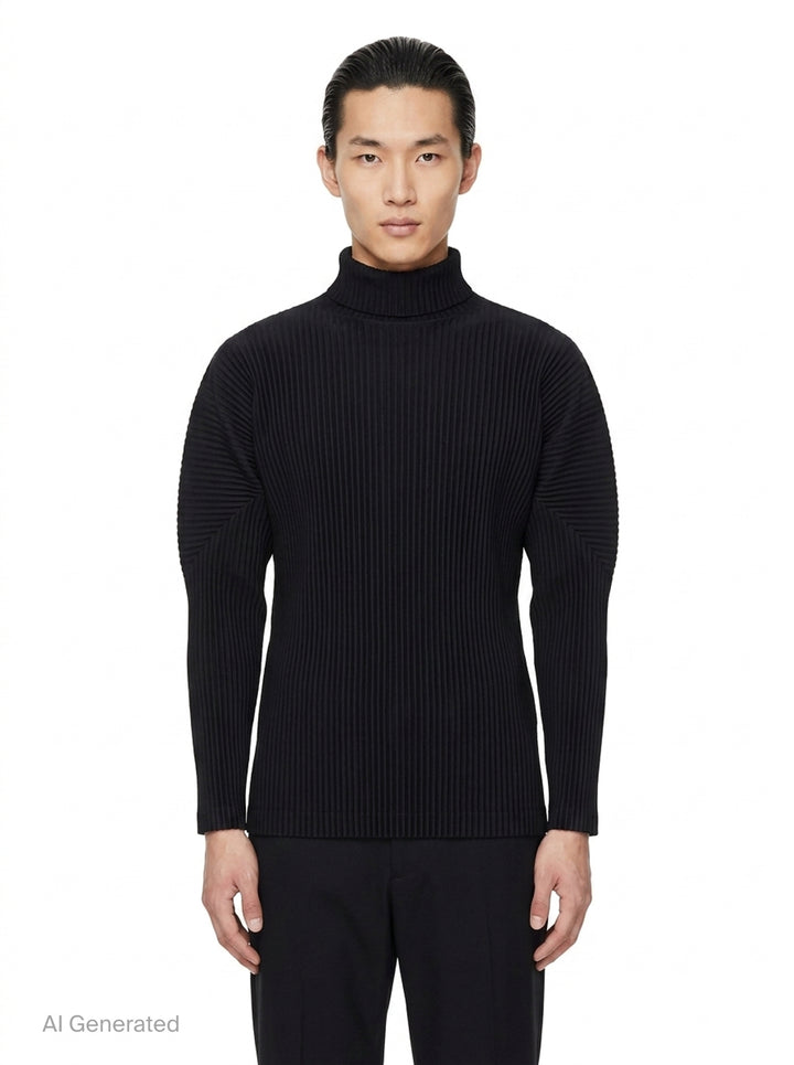 Black Pleated Turtleneck Top | Homme Plissé Issey Miyake | Club21 - front