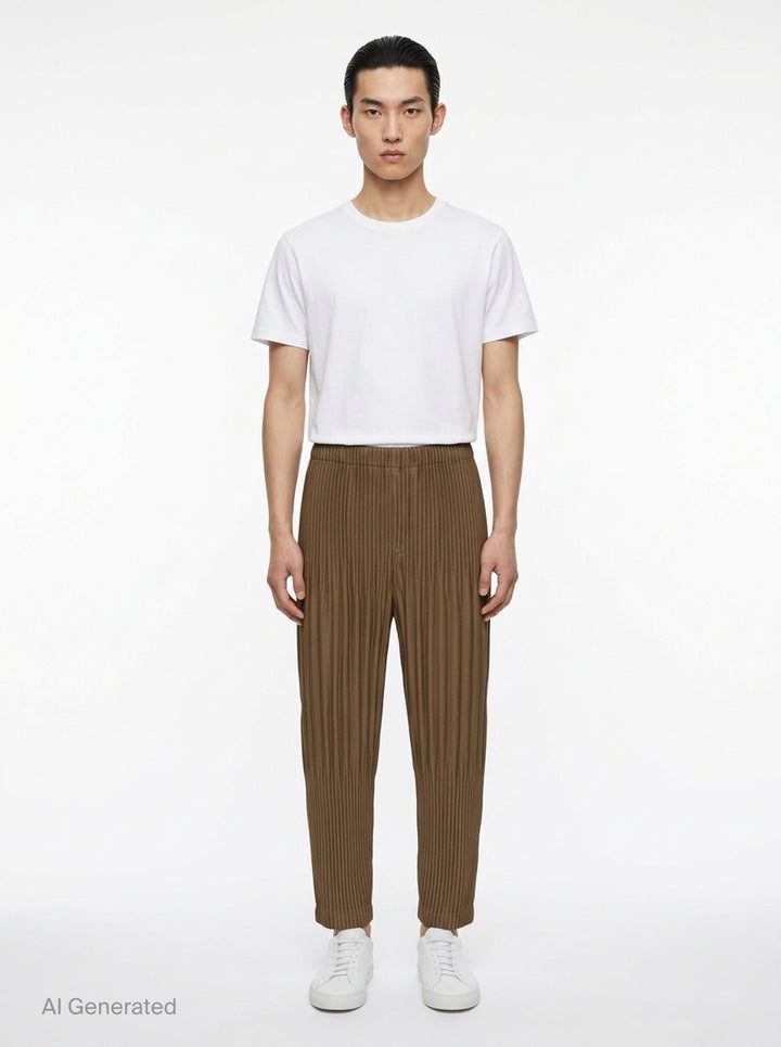 Homme Plissé Issey Miyake Color Pleats 2 pleated pants in teal, featuring all-over vertical pleating, elasticated waistband, and tapered cropped leg - front