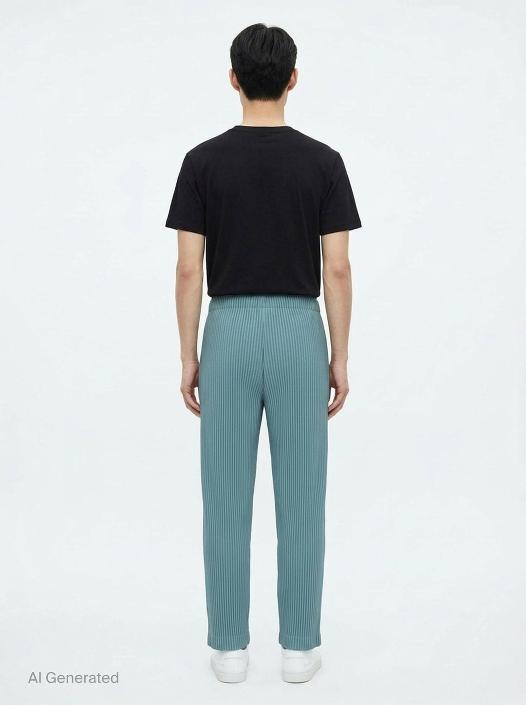 Homme Plissé Issey Miyake Color Pleats 2 pleated pants in teal with signature vertical steam pleats and elastic waistband, straight-leg silhouette, front view - back