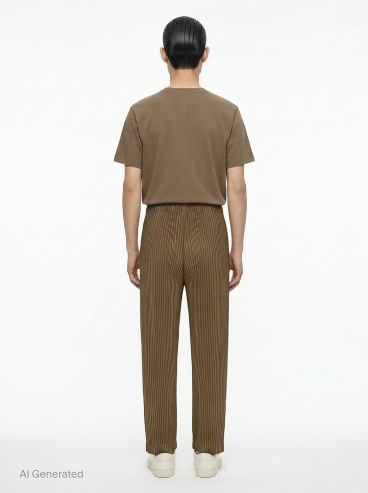 Homme Plissé Issey Miyake Color Pleats 2 pleated pants in teal with signature vertical steam pleats and elastic waistband, straight-leg silhouette, front view - back