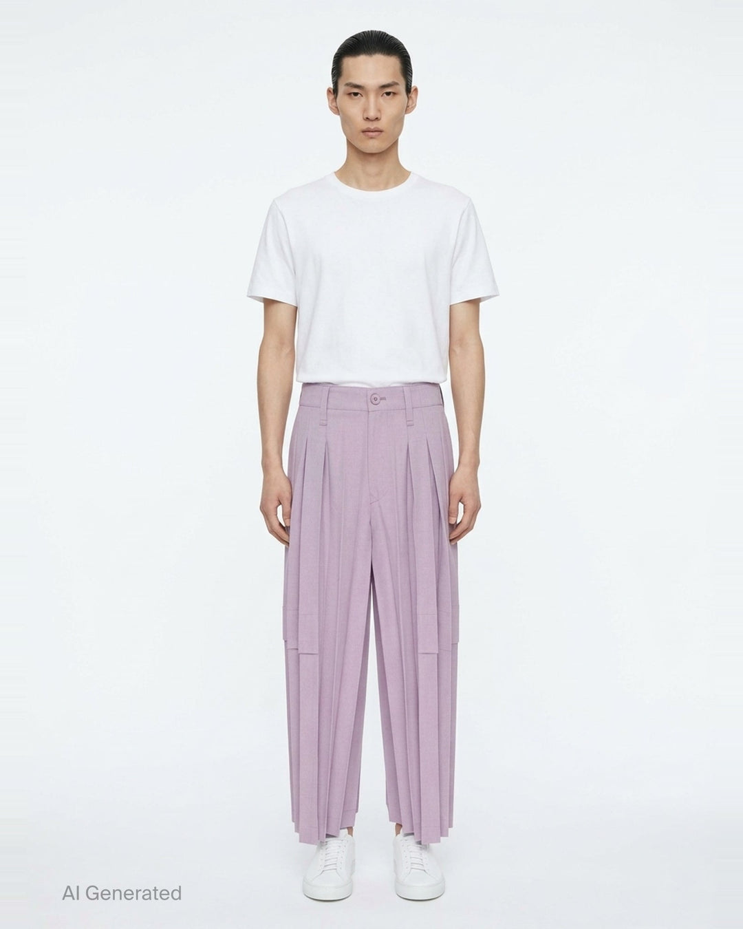 Homme Plissé Issey Miyake Edge Ensemble Pleated Pants in forest teal, featuring deep multi-pleat wide-leg silhouette, high waistband with button fastening, and horizontal panel seam on the lower leg - front