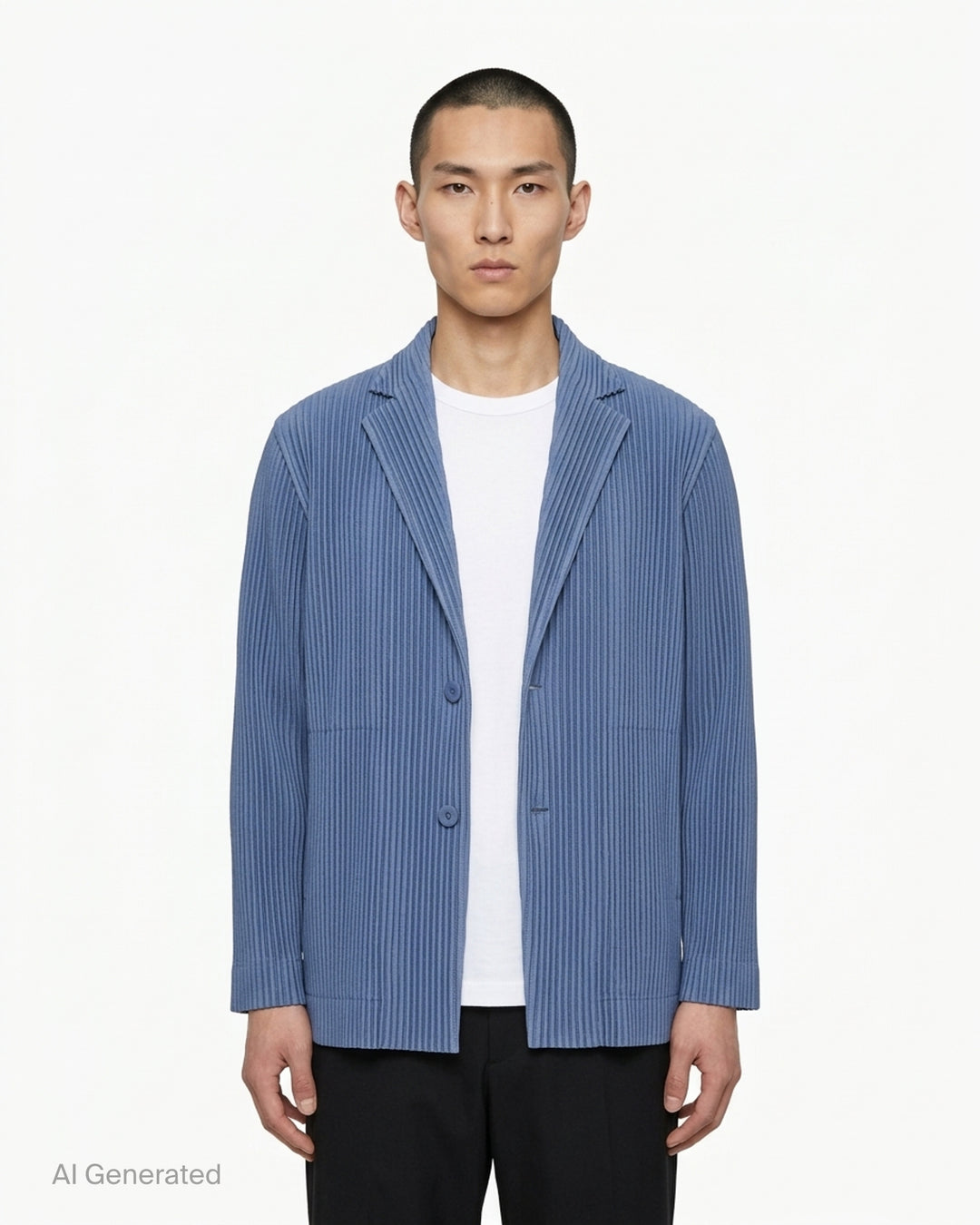 Dark brown pleated notch-lapel jacket with two-button front by Homme Plissé Issey Miyake - front