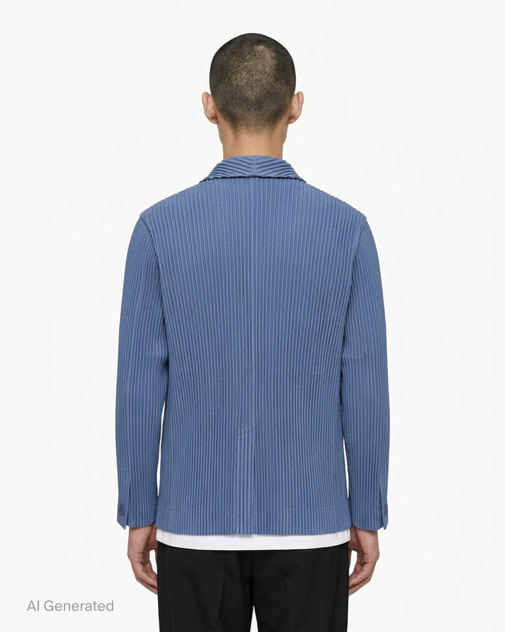 Dark brown pleated notch-lapel jacket with two-button front by Homme Plissé Issey Miyake - back