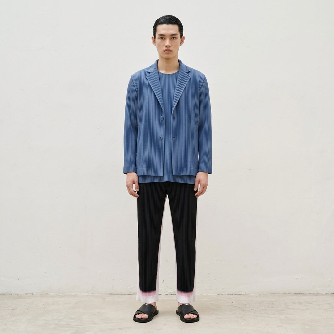 Dark brown pleated notch-lapel jacket with two-button front by Homme Plissé Issey Miyake - lifestyle