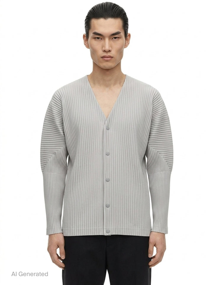 Long Sleeve Pleated Button Cardigan | Homme Plissé Issey Miyake | Club21 - front
