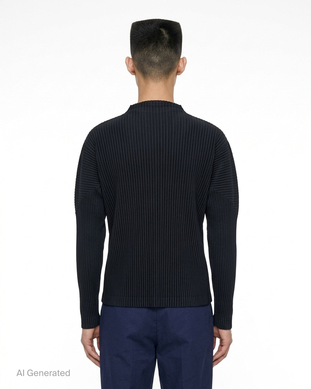 Homme Plissé Issey Miyake Monthly Colors October pleated long-sleeve top with mock neckline, shown from the front - back