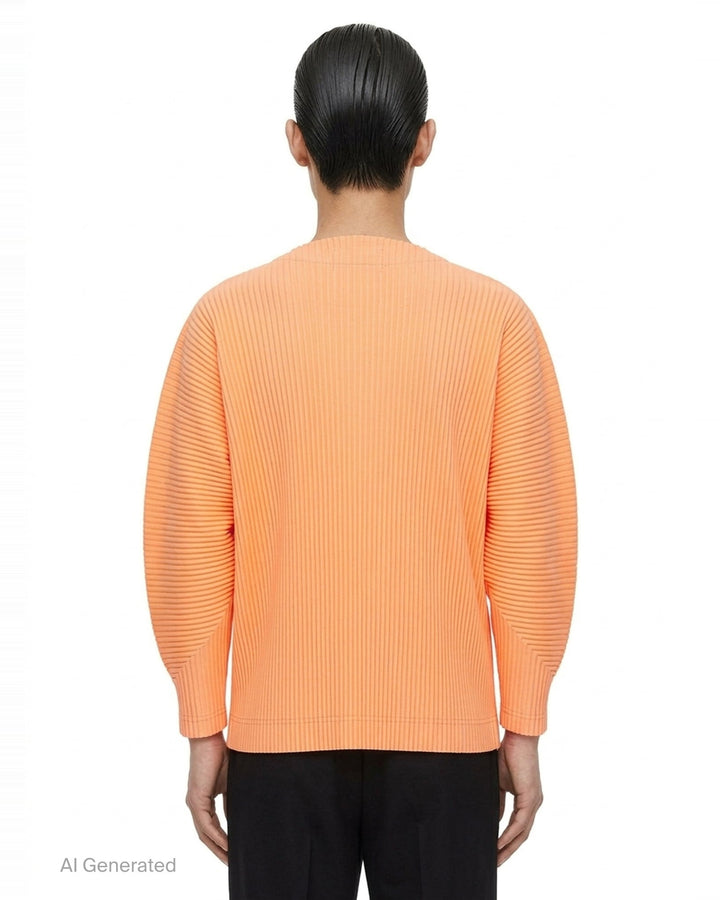Homme Plissé Issey Miyake Monthly Colors September pleated cardigan in black, featuring all-over permanent pleats, a deep V-neckline, three matte buttons, and three-quarter length sleeves - back