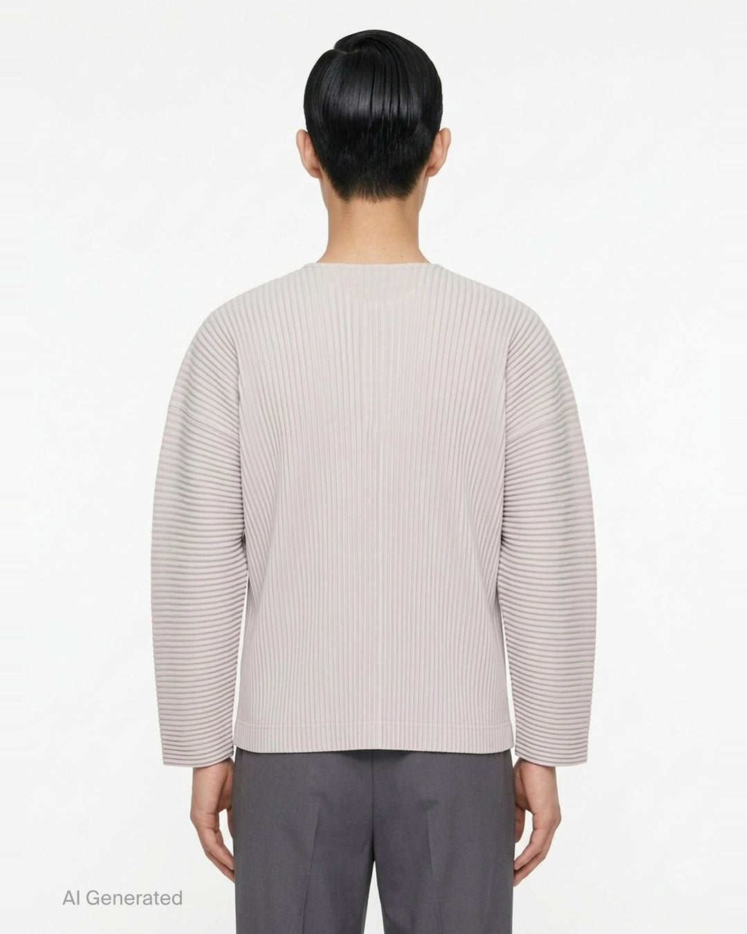Homme Plissé Issey Miyake Monthly Colors September long-sleeve pleated top in black, featuring all-over accordion pleating and a tonal Henley button neckline - back
