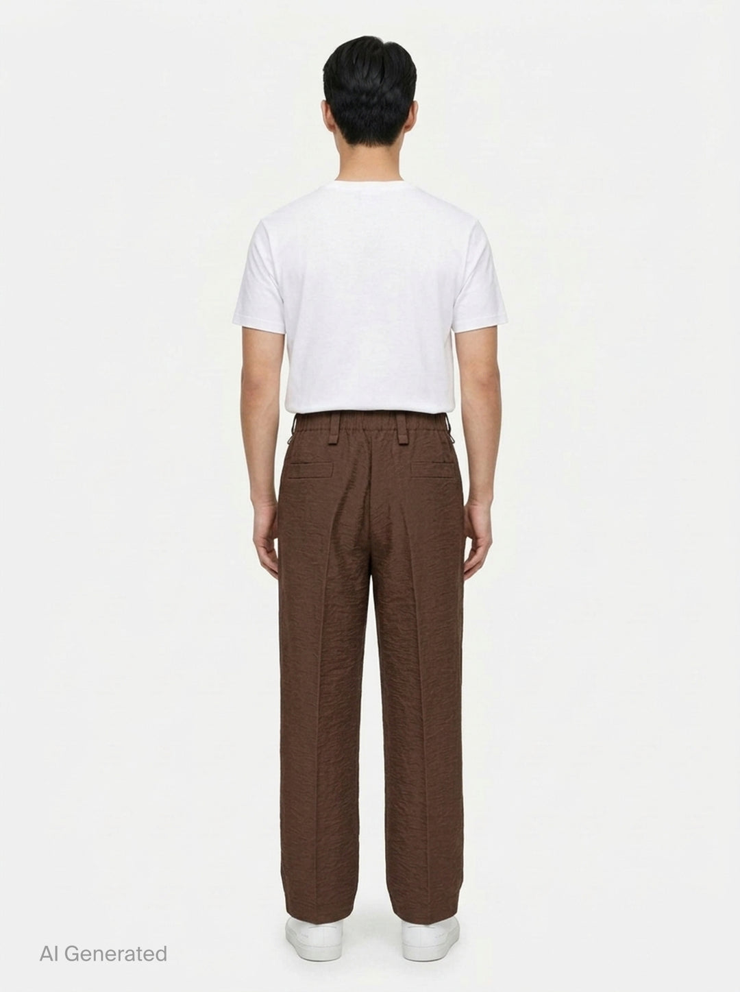 Homme Plissé Issey Miyake Opacity Woven Pants in black, flat lay showing wide-leg silhouette with front creases and elasticated drawstring waistband - back