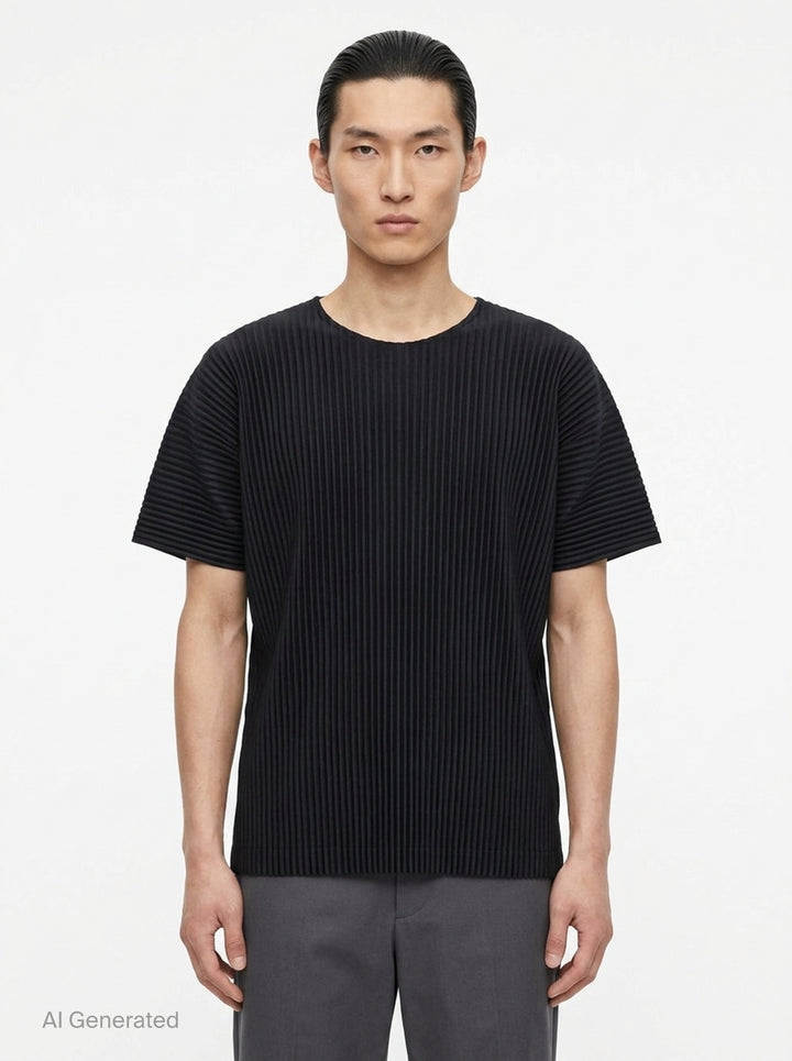 Pleated Round Neck T-Shirt | Homme Plissé Issey Miyake | Club21 - front
