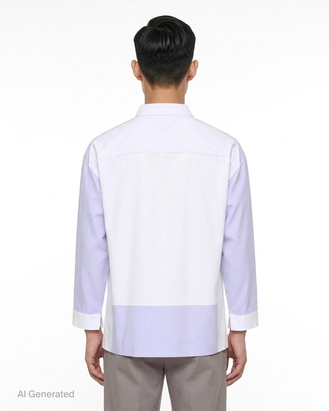 Homme Plissé Issey Miyake Press long sleeve shirt in two-tone brown and dark olive colour-block with band collar, button front and chest pocket - back