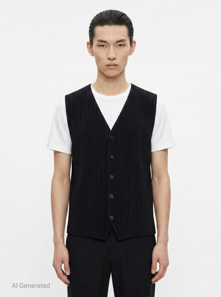 Ribbed Knit Button Vest | Homme Plissé Issey Miyake | Club21 - front