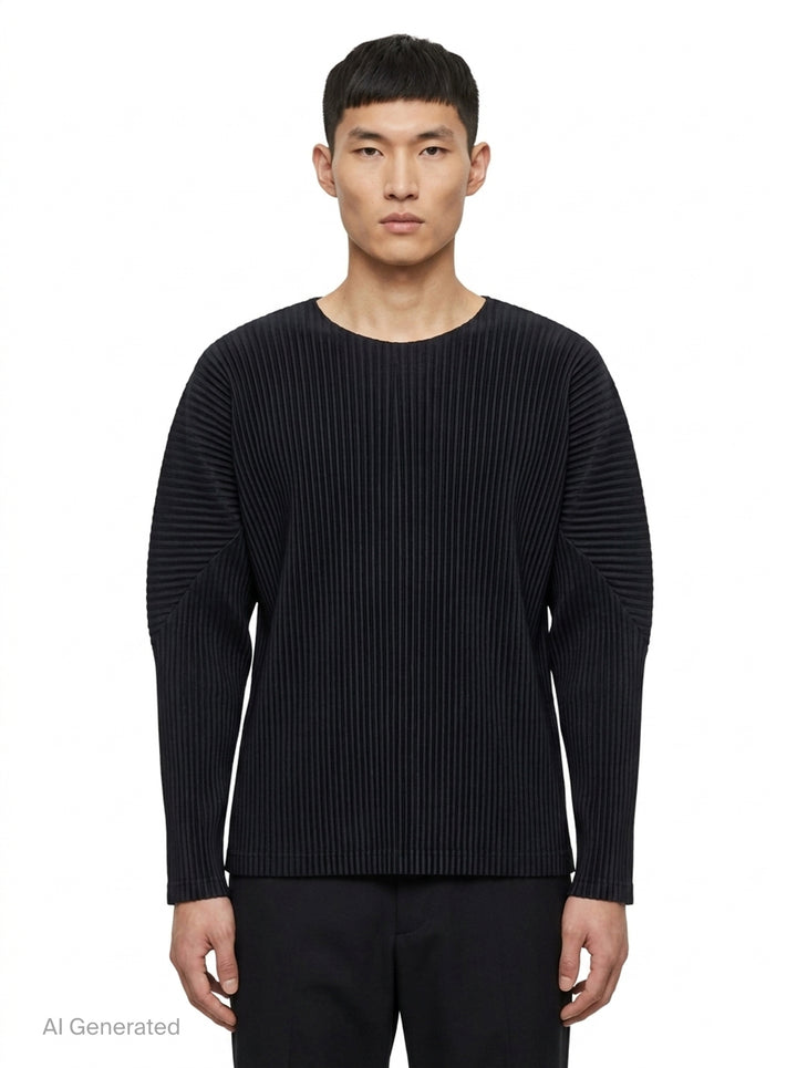 Ribbed Long Sleeve Round Neck Top | Homme Plissé Issey Miyake | Club21 - front