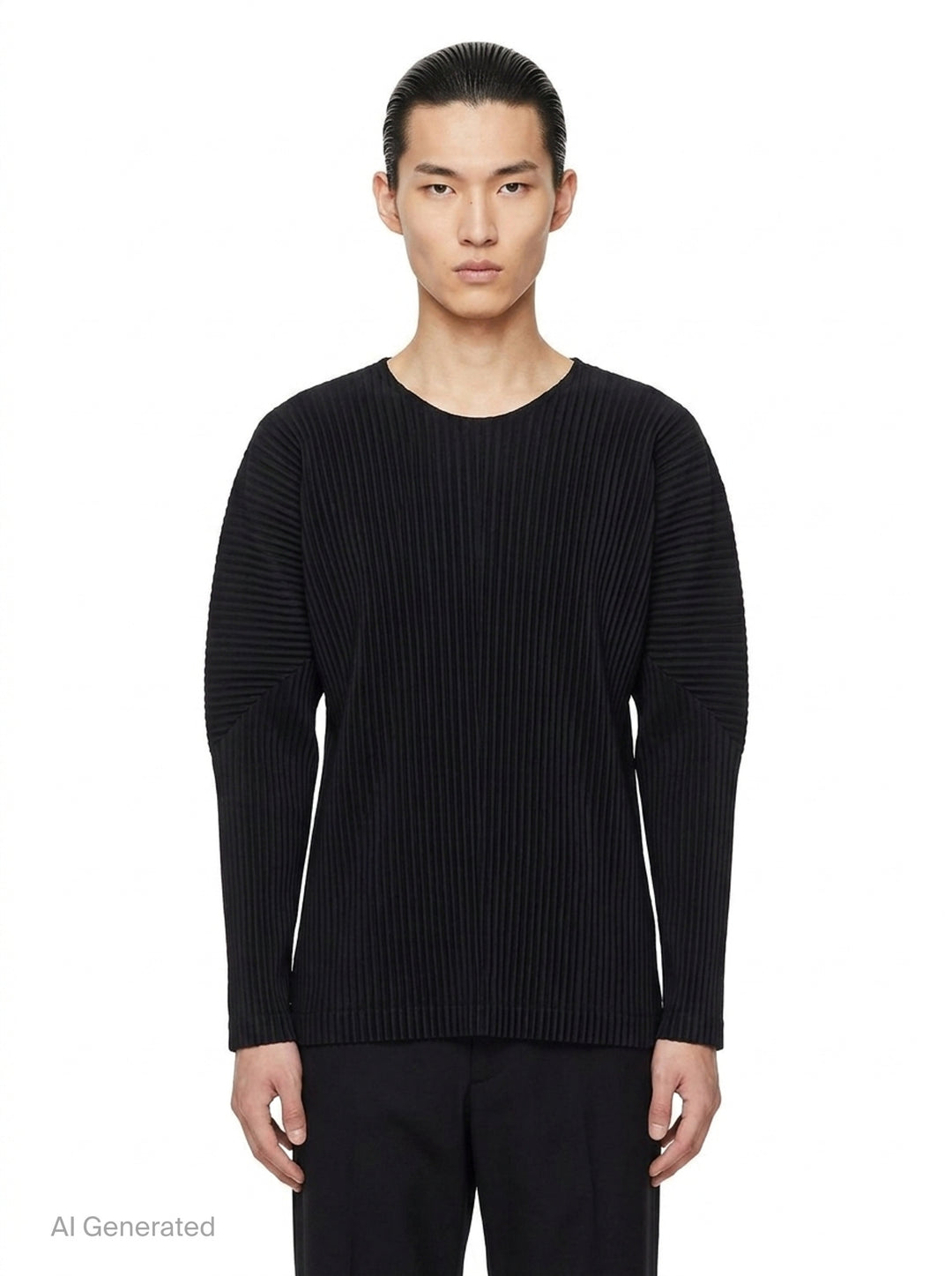 Ribbed Long Sleeve Round Neck Top | Homme Plissé Issey Miyake | Club21 - front