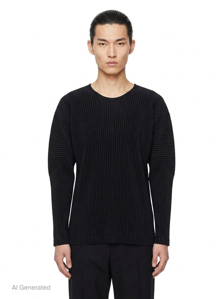 Ribbed Long Sleeve Round Neck Top | Homme Plissé Issey Miyake | Club21 - front