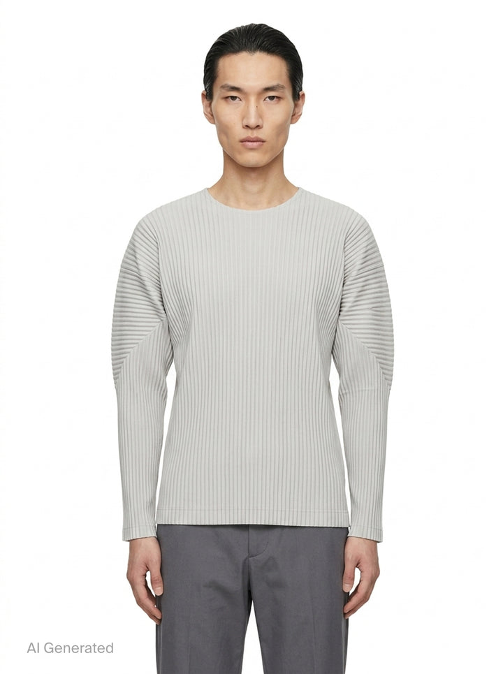 Ribbed Long Sleeve Round Neck Top | Homme Plissé Issey Miyake | Club21 - front