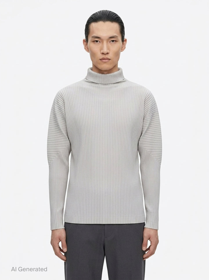 Ribbed Turtleneck Long Sleeve Top | Homme Plissé Issey Miyake | Club21 - front