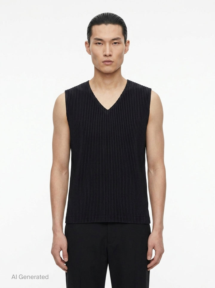 Ribbed V-Neck Knit Vest | Homme Plissé Issey Miyake | Club21 - front